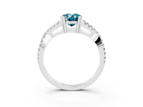 White gold Oval Cut Blue Topaz Solitaire Ring with Four-Prong Setting and Twisted Pavé Band_3