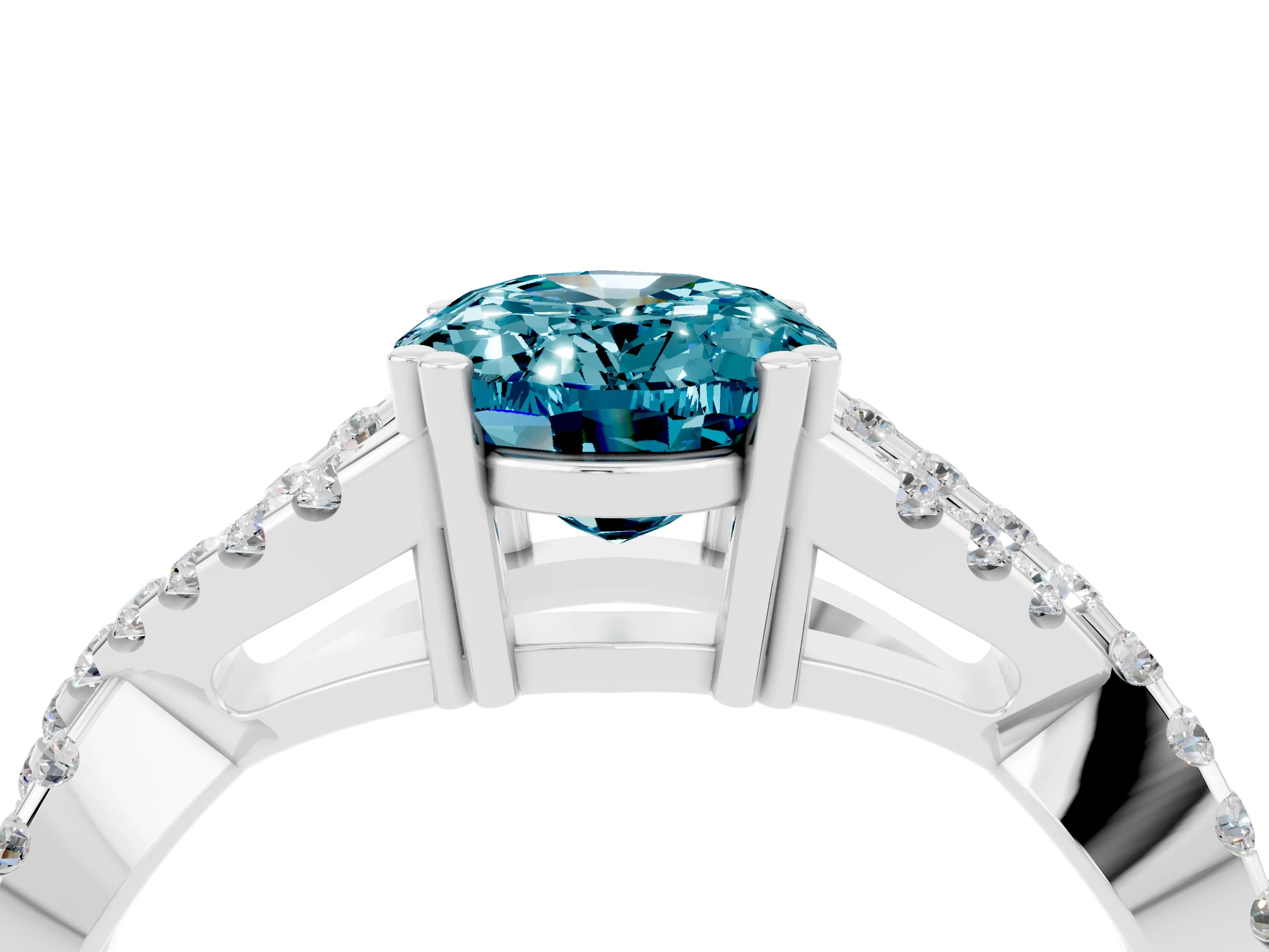 White gold Oval Cut Blue Topaz Solitaire Ring with Four-Prong Setting and Twisted Pavé Band_4
