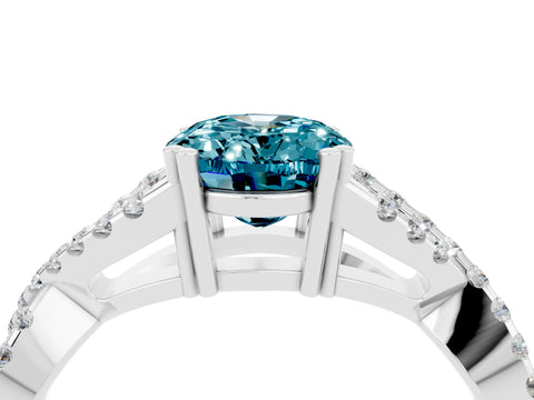 White gold Oval Cut Blue Topaz Solitaire Ring with Four-Prong Setting and Twisted Pavé Band_4