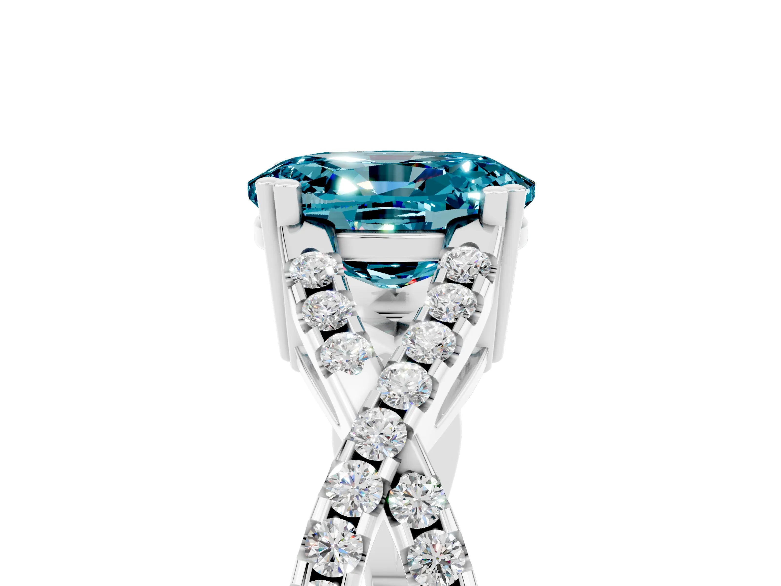 White gold Oval Cut Blue Topaz Solitaire Ring with Four-Prong Setting and Twisted Pavé Band_5