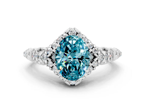 White gold Oval Cut Blue Topaz Solitaire Ring with Hidden Halo and Pavé Band_12