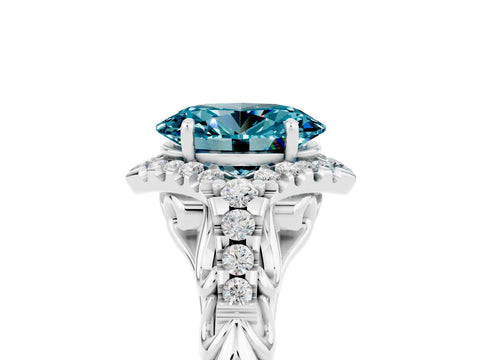 White gold Oval Cut Blue Topaz Solitaire Ring with Hidden Halo and Pavé Band_17