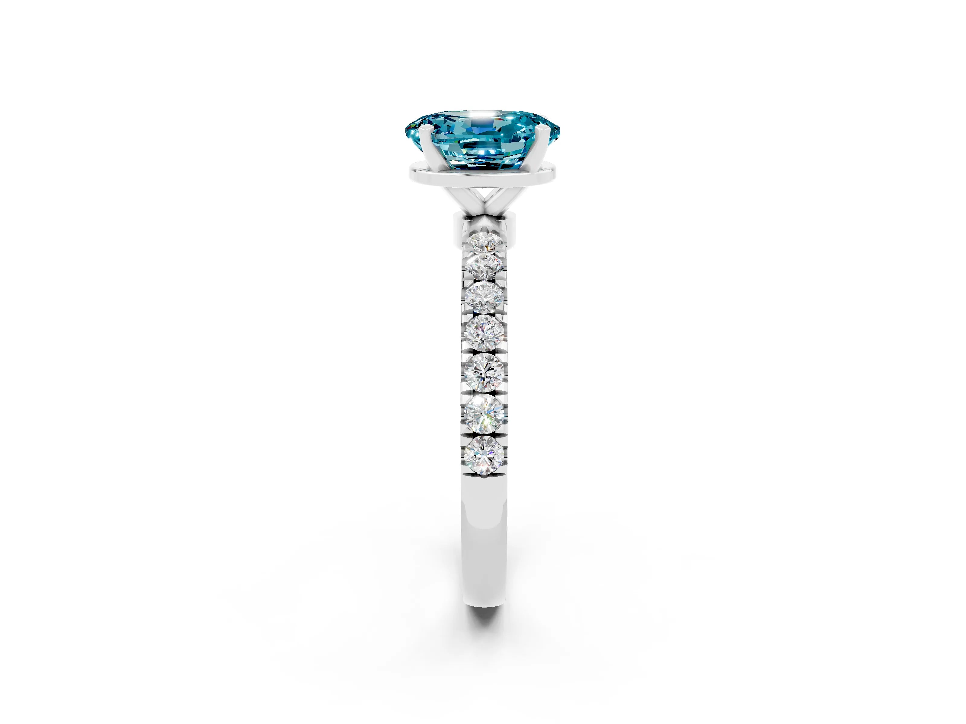 White gold Oval Cut Blue Topaz Solitaire Ring with Pavé Accents and Four-Prong Setting_2