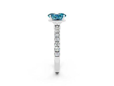 White gold Oval Cut Blue Topaz Solitaire Ring with Pavé Accents and Four-Prong Setting_2