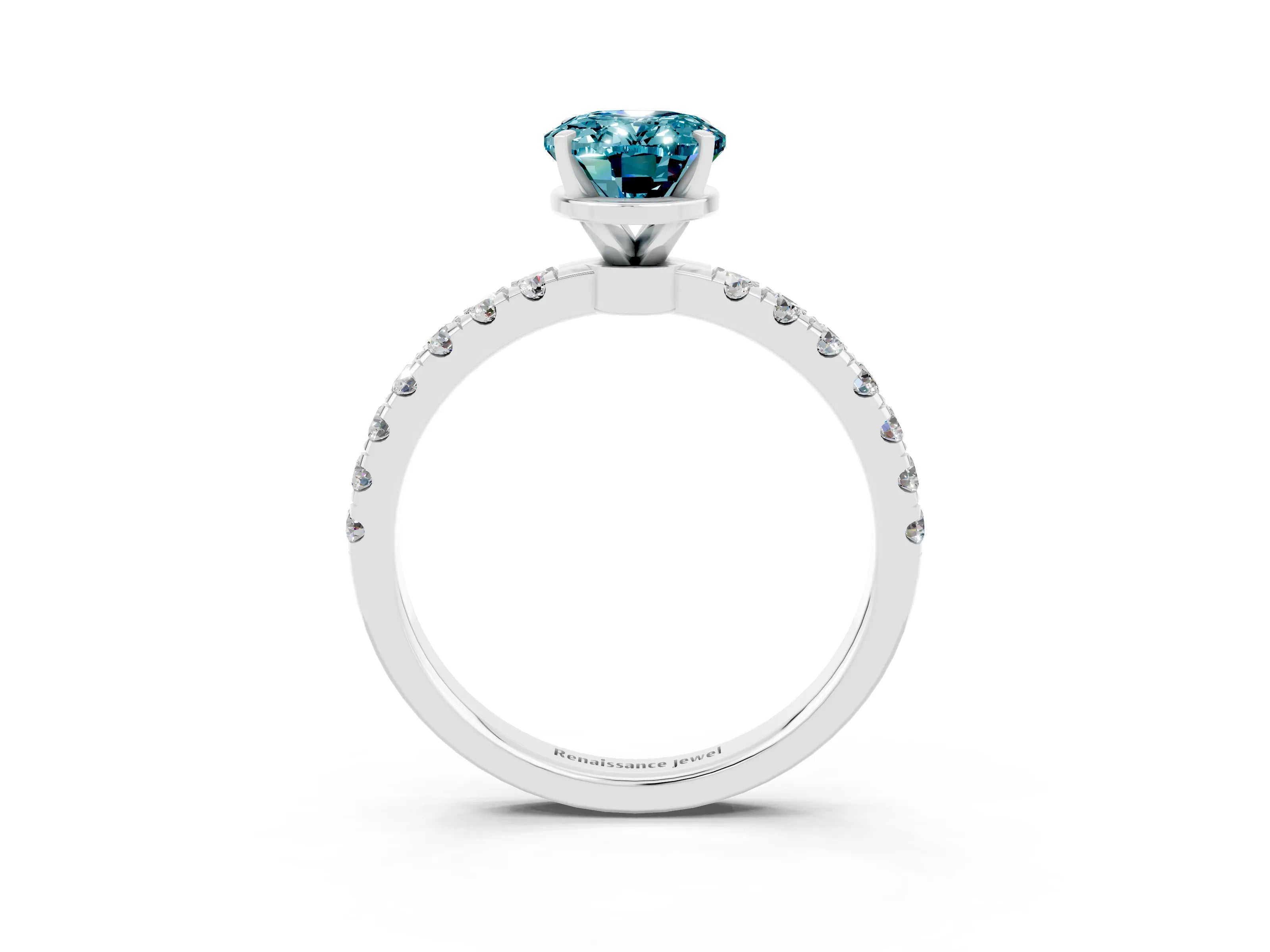 White gold Oval Cut Blue Topaz Solitaire Ring with Pavé Accents and Four-Prong Setting_3