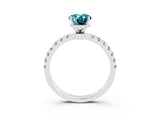White gold Oval Cut Blue Topaz Solitaire Ring with Pavé Accents and Four-Prong Setting_3