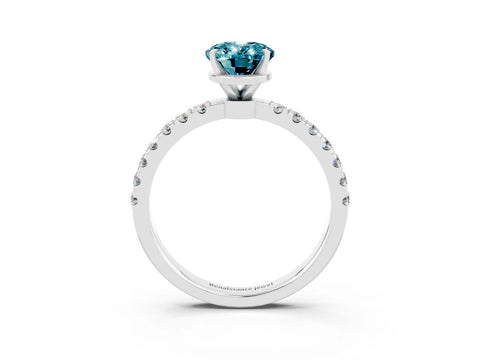 White gold Oval Cut Blue Topaz Solitaire Ring with Pavé Accents and Four-Prong Setting_3