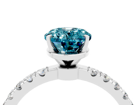 White gold Oval Cut Blue Topaz Solitaire Ring with Pavé Accents and Four-Prong Setting_4
