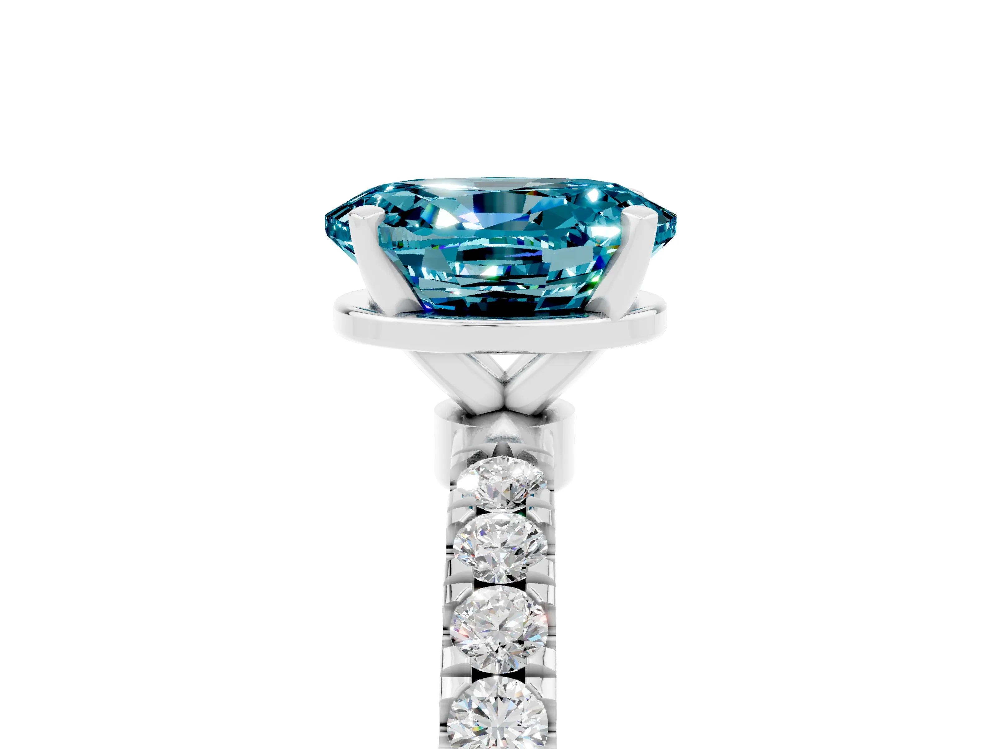 White gold Oval Cut Blue Topaz Solitaire Ring with Pavé Accents and Four-Prong Setting_5