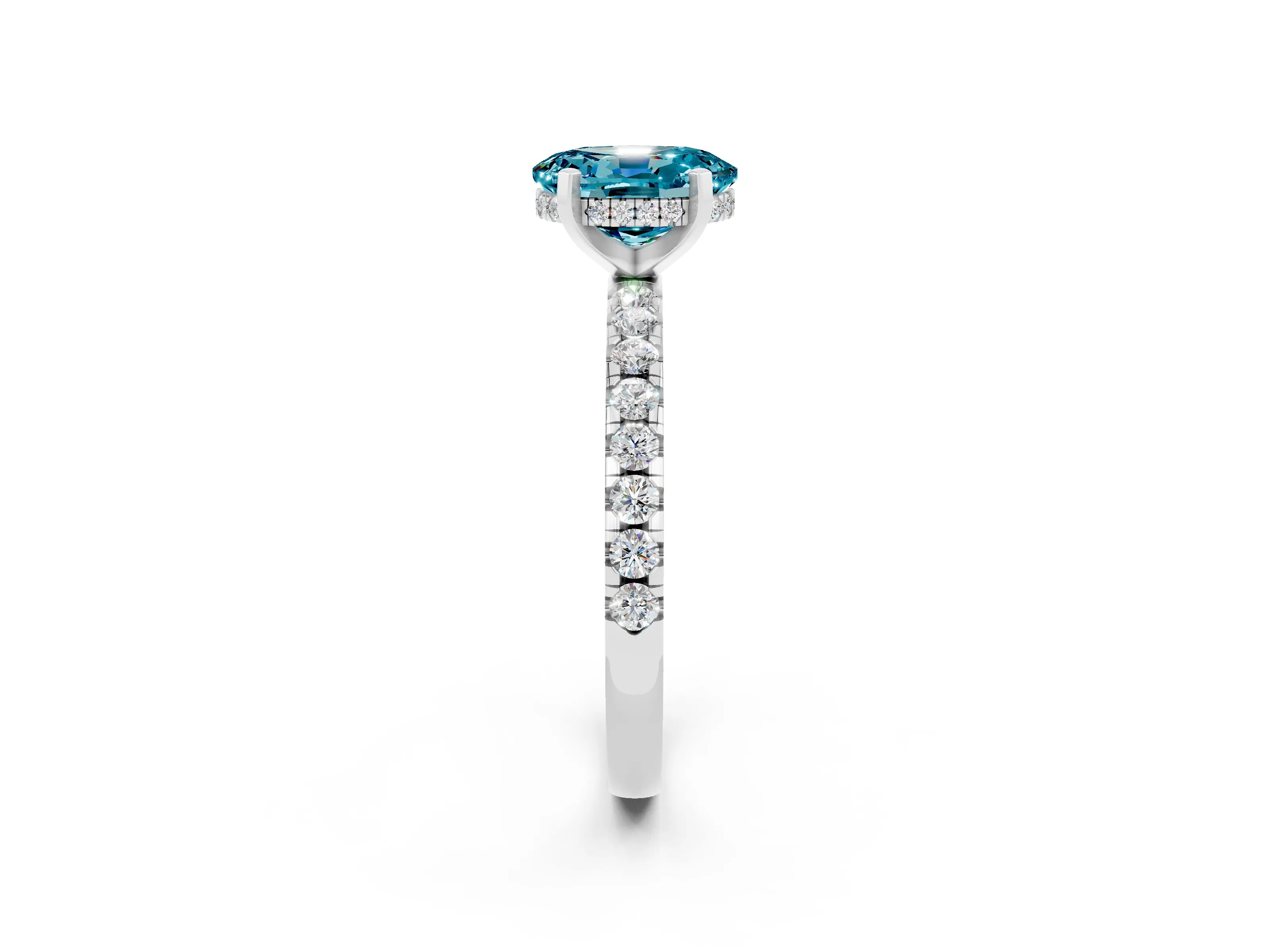 White gold Oval Cut Blue Topaz Solitaire Ring with Pavé Band and Four-Prong Setting_38