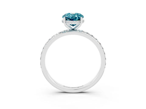 White gold Oval Cut Blue Topaz Solitaire Ring with Pavé Band and Hidden Halo_15