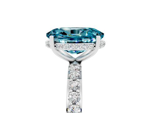 White gold Oval Cut Blue Topaz Solitaire Ring with Pavé Band and Hidden Halo_5