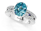 White gold Oval Cut Blue Topaz Solitaire Ring with Pavé and Channel Set Band_1