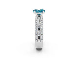 White gold Oval Cut Blue Topaz Solitaire Ring with Pavé and Channel Set Band_2