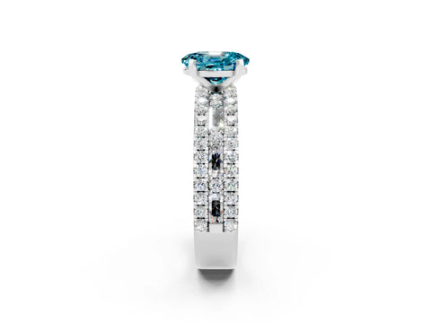 White gold Oval Cut Blue Topaz Solitaire Ring with Pavé and Channel Set Band_2