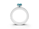 White gold Oval Cut Blue Topaz Solitaire Ring with Pavé and Channel Set Band_3