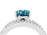 White gold Oval Cut Blue Topaz Solitaire Ring with Pavé and Channel Set Band_4