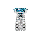 White gold Oval Cut Blue Topaz Solitaire Ring with Pavé and Channel Set Band_5