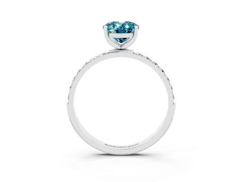 White gold Oval Cut Blue Topaz Solitaire Ring with Pave Band and Four Prong Setting_15