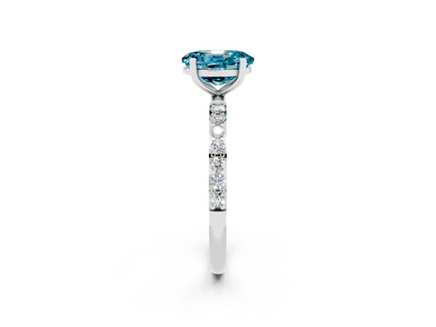 White gold Oval Cut Blue Topaz Solitaire Ring with Pave Band and Four Prong Setting_26