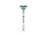 White gold Oval Cut Blue Topaz Solitaire Ring with Pave Band and Four Prong Setting_26