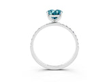 White gold Oval Cut Blue Topaz Solitaire Ring with Pave Band and Four Prong Setting_27