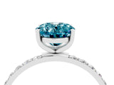 White gold Oval Cut Blue Topaz Solitaire Ring with Pave Band and Four Prong Setting_28