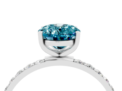 White gold Oval Cut Blue Topaz Solitaire Ring with Pave Band and Four Prong Setting_28