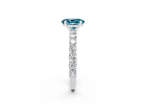 White gold Oval Cut Blue Topaz Solitaire Ring with Shared Prong Pavé Band and Four-Prong Setting_2