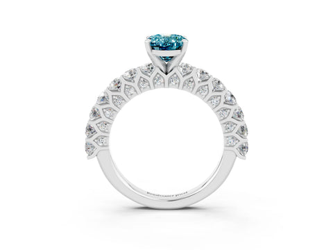 White gold Oval Cut Blue Topaz Solitaire Ring with Shared Prong Pavé Band and Four-Prong Setting_3