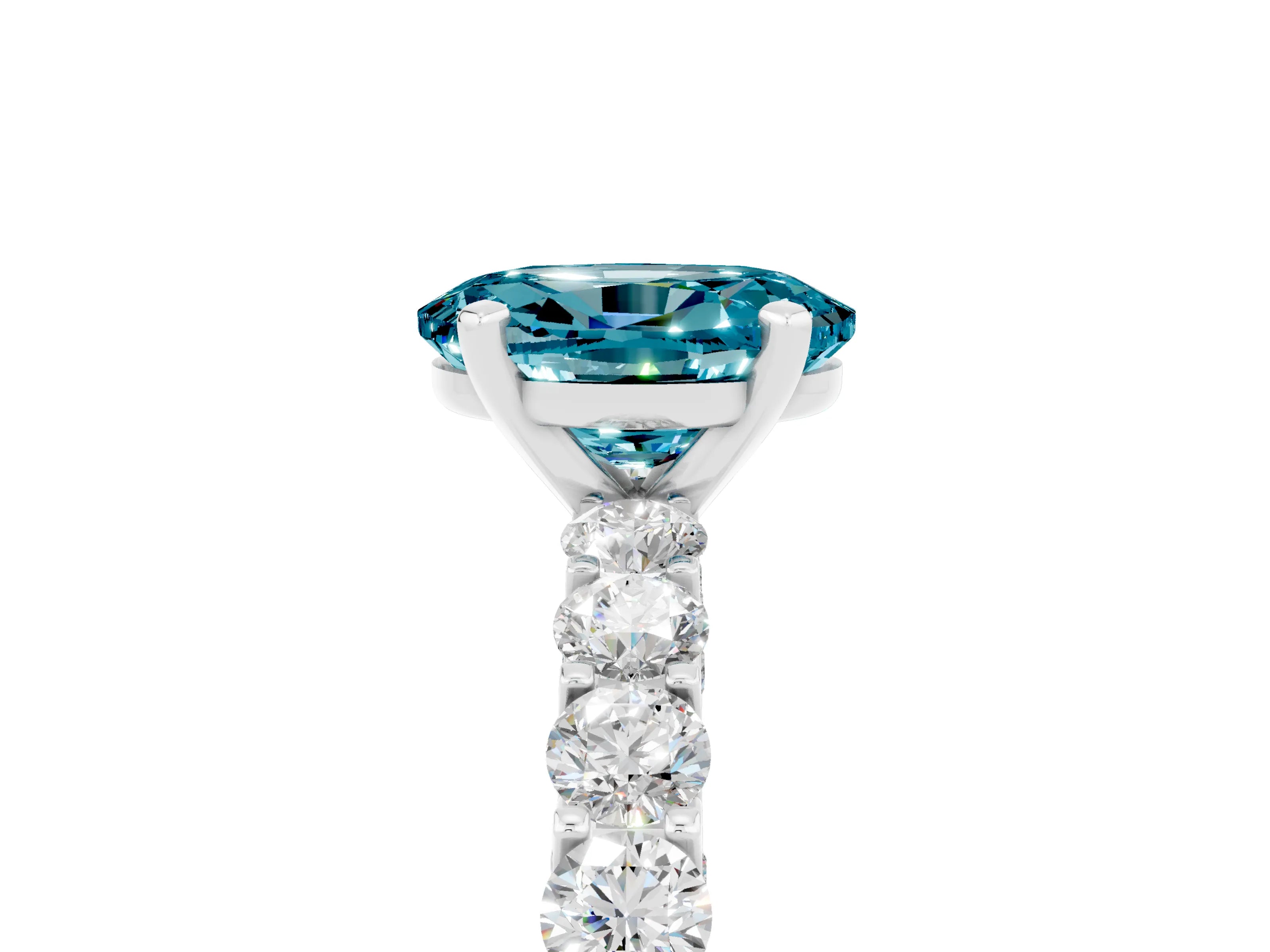 White gold Oval Cut Blue Topaz Solitaire Ring with Shared Prong Pavé Band and Four-Prong Setting_5