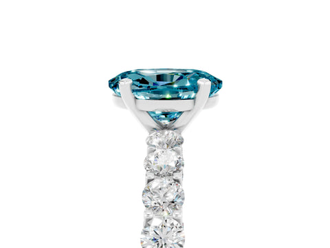 White gold Oval Cut Blue Topaz Solitaire Ring with Shared Prong Pavé Band and Four-Prong Setting_5