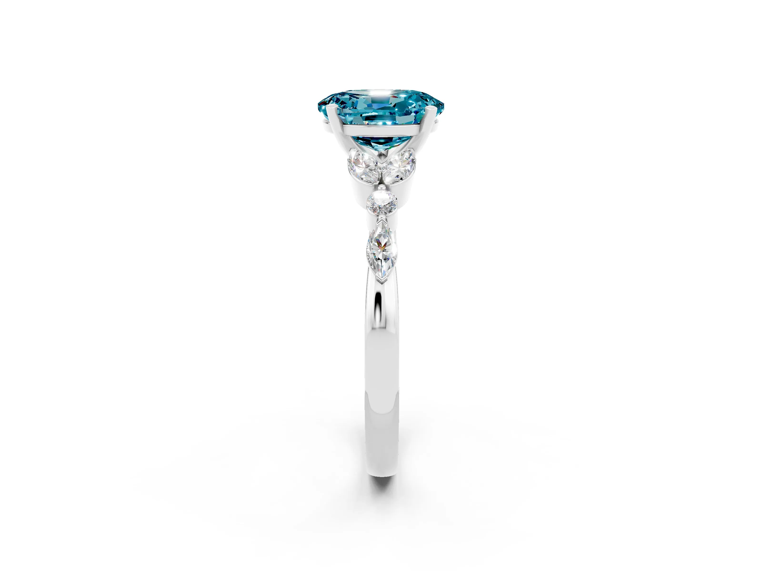 White gold Oval Cut Blue Topaz Solitaire Ring with Side Stones and Four-Prong Setting_14