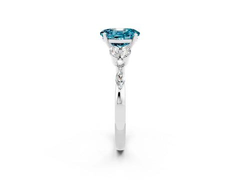 White gold Oval Cut Blue Topaz Solitaire Ring with Side Stones and Four-Prong Setting_14