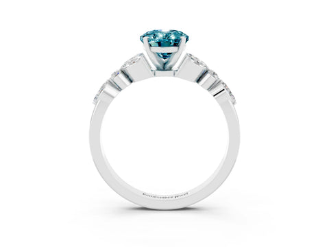 White gold Oval Cut Blue Topaz Solitaire Ring with Side Stones and Four-Prong Setting_15