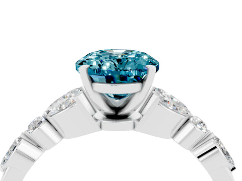 White gold Oval Cut Blue Topaz Solitaire Ring with Side Stones and Four-Prong Setting_16