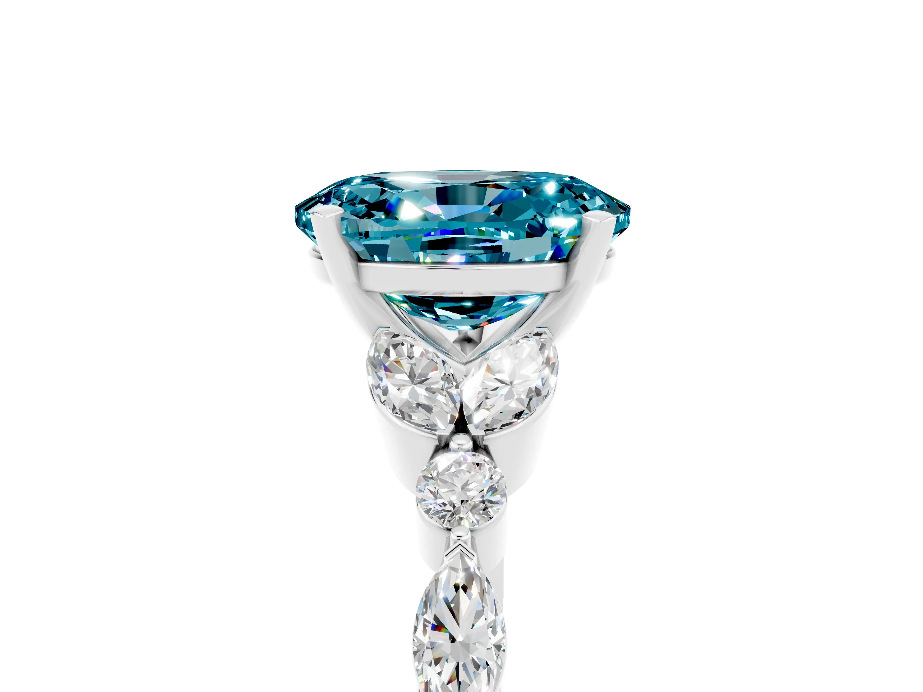 White gold Oval Cut Blue Topaz Solitaire Ring with Side Stones and Four-Prong Setting_17
