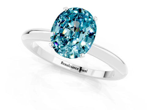 White gold Oval Cut Blue Topaz Solitaire Ring with Six-Prong Setting and Classic Band_1