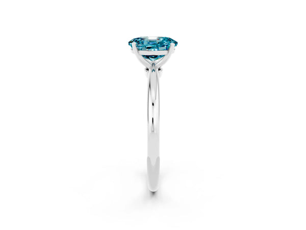 Silver Oval Cut Blue Topaz Solitaire Ring with Six-Prong Setting and Classic Band