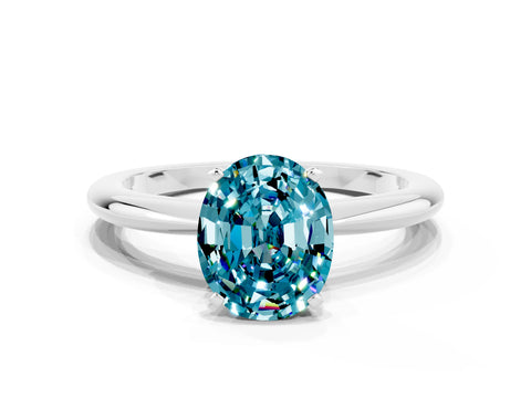 White gold Oval Cut Blue Topaz Solitaire Ring with Six-Prong Setting and Classic Band