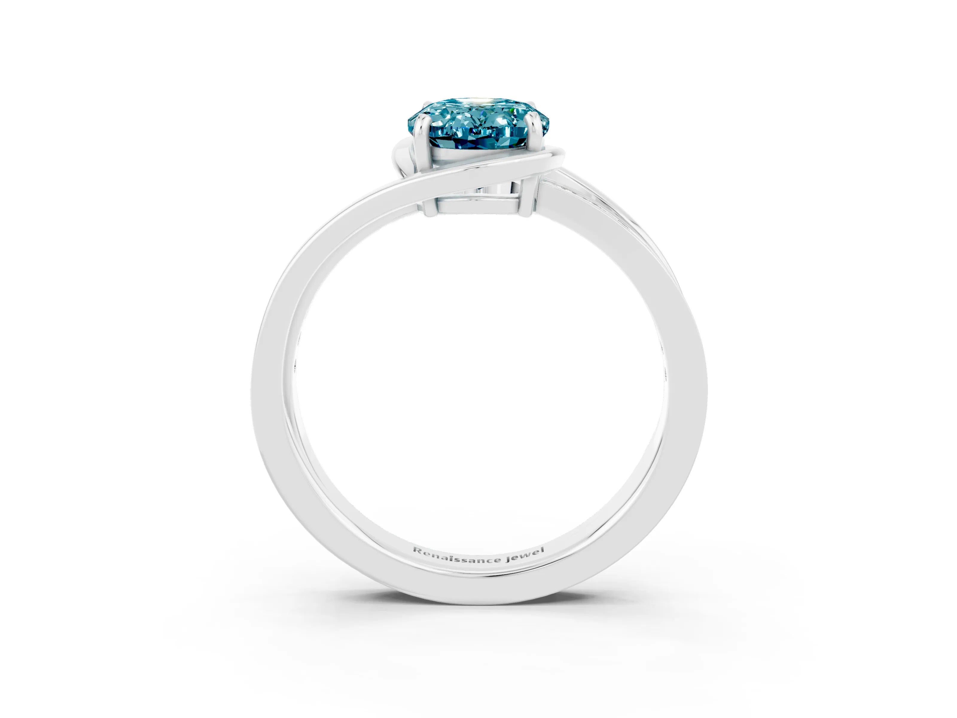 White gold Oval Cut Blue Topaz Solitaire Ring with Split Shank and Prong Setting_3