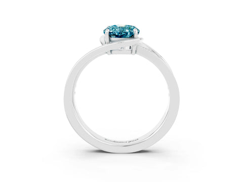 White gold Oval Cut Blue Topaz Solitaire Ring with Split Shank and Prong Setting_3