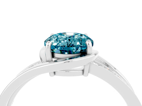 White gold Oval Cut Blue Topaz Solitaire Ring with Split Shank and Prong Setting_4