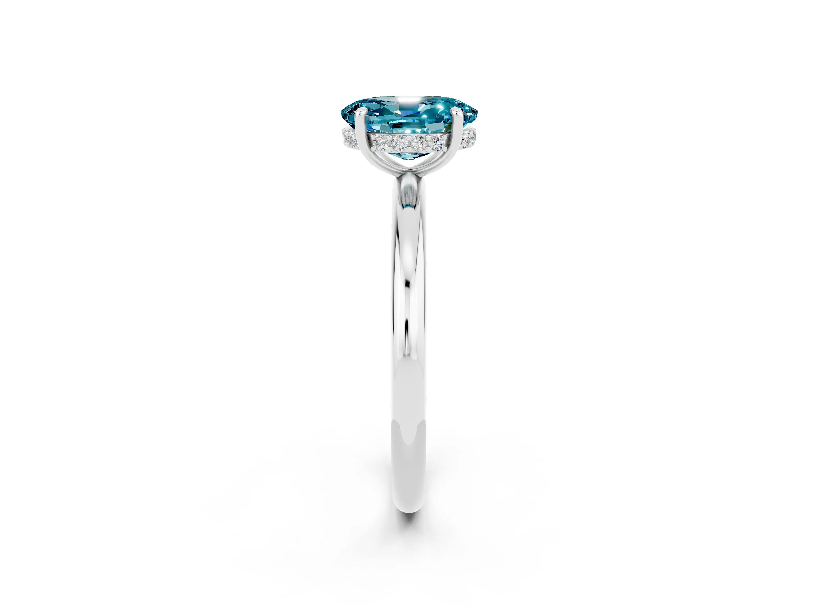 White gold Oval Cut Blue Topaz Solitaire Ring with Thin Band and Four-Prong Setting_14
