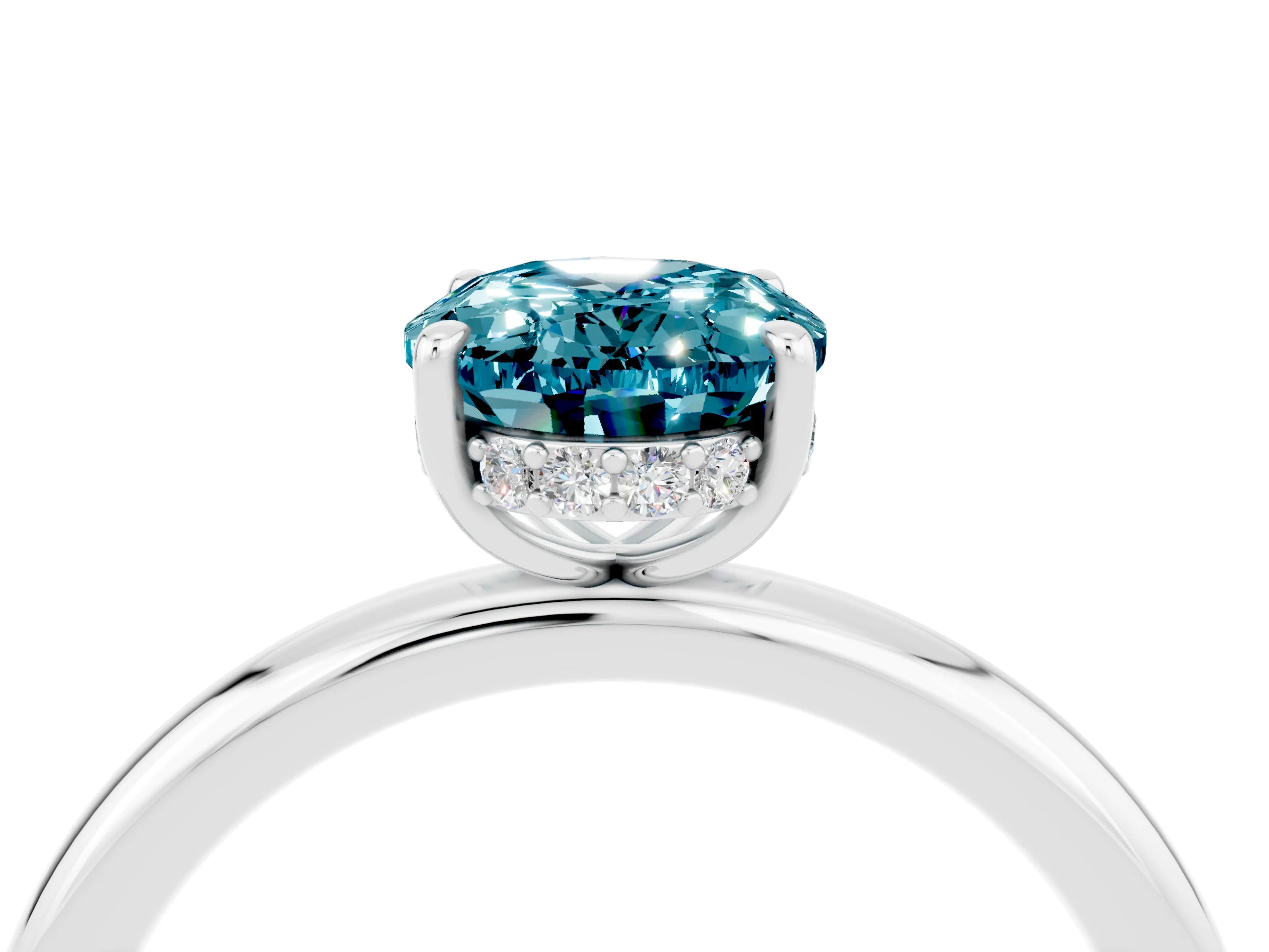 White gold Oval Cut Blue Topaz Solitaire Ring with Thin Band and Four-Prong Setting_16