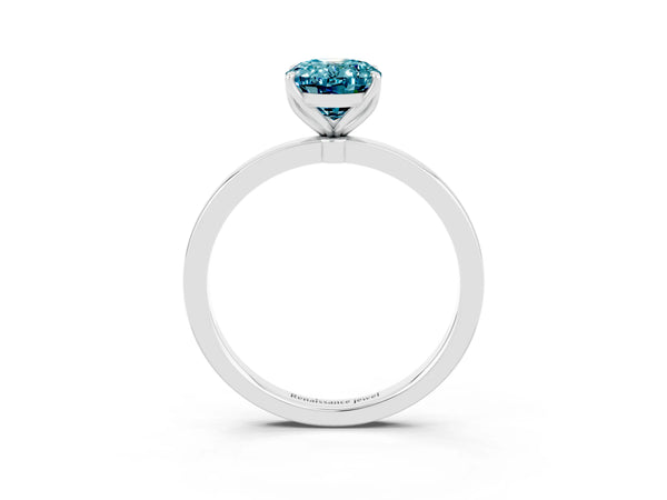 Silver Oval Cut Blue Topaz Solitaire Ring with Thin Band and Prong Setting