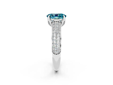 White gold Oval Cut Blue Topaz Solitaire Ring with Three-Row Pavé Band and Four-Prong Setting_14
