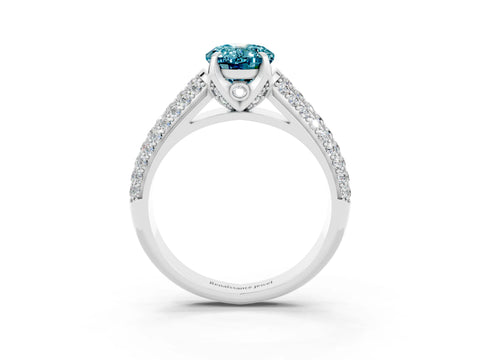 White gold Oval Cut Blue Topaz Solitaire Ring with Three-Row Pavé Band and Four-Prong Setting_15