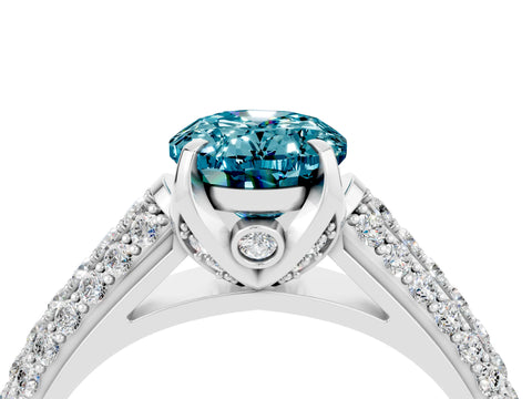 White gold Oval Cut Blue Topaz Solitaire Ring with Three-Row Pavé Band and Four-Prong Setting_16