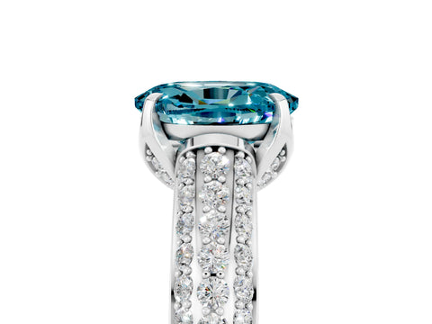White gold Oval Cut Blue Topaz Solitaire Ring with Three-Row Pavé Band and Four-Prong Setting_17